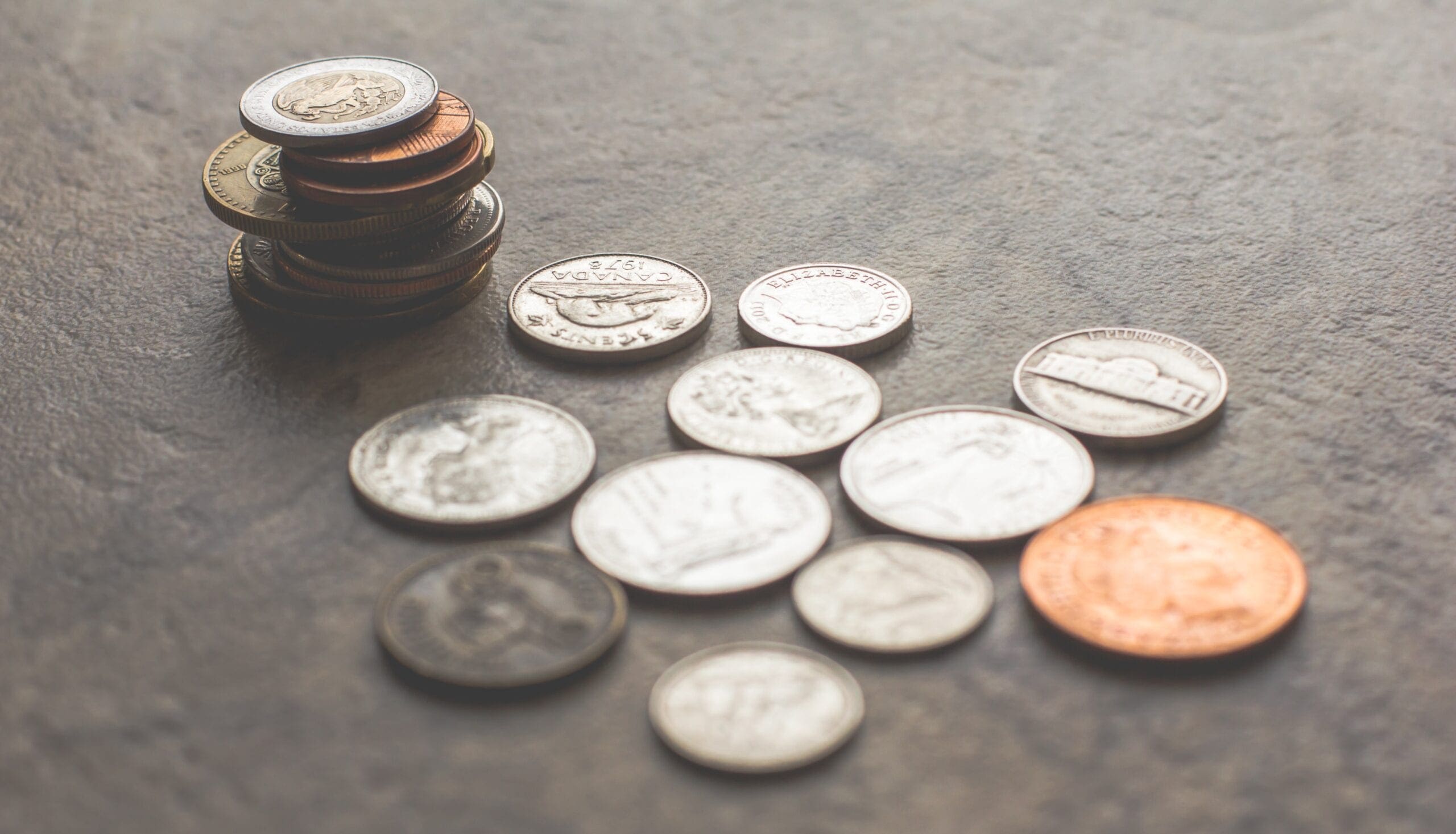 Coins stacked and scattered